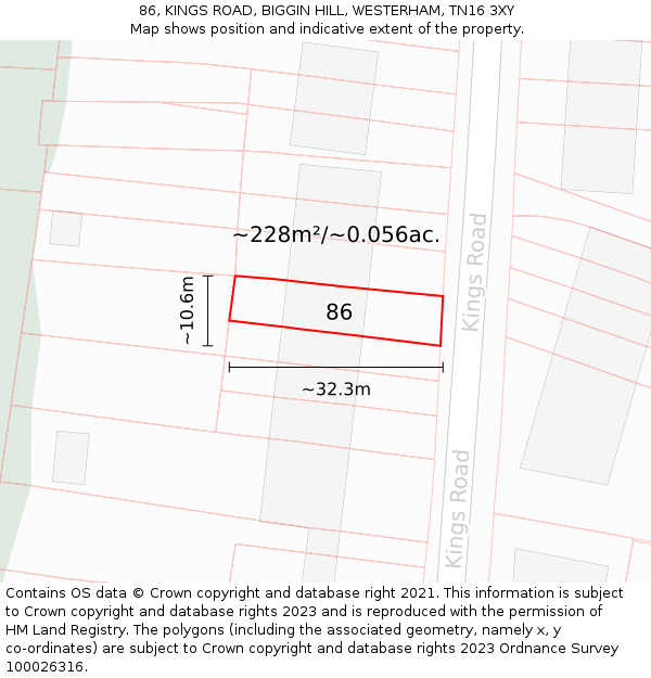 86, KINGS ROAD, BIGGIN HILL, WESTERHAM, TN16 3XY: Plot and title map