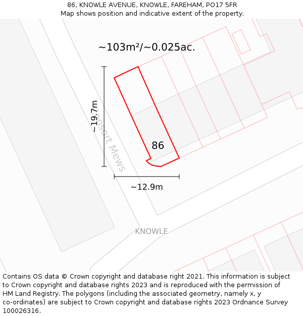 86, KNOWLE AVENUE, KNOWLE, FAREHAM, PO17 5FR: Plot and title map