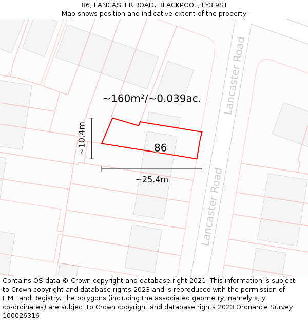 86, LANCASTER ROAD, BLACKPOOL, FY3 9ST: Plot and title map