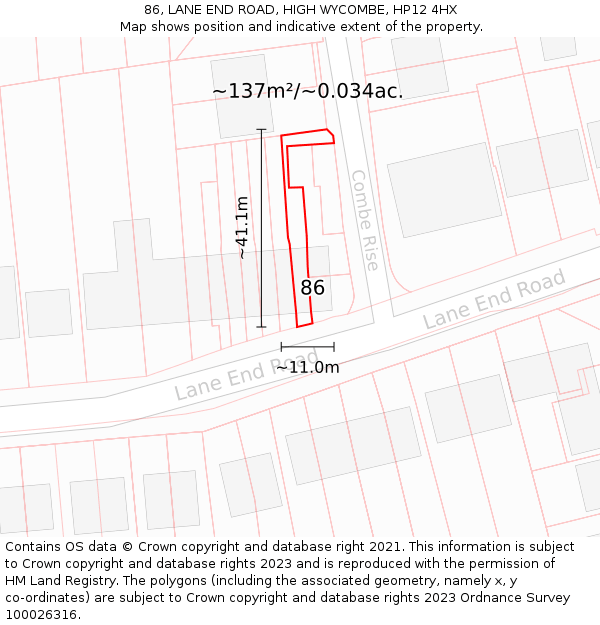 86, LANE END ROAD, HIGH WYCOMBE, HP12 4HX: Plot and title map
