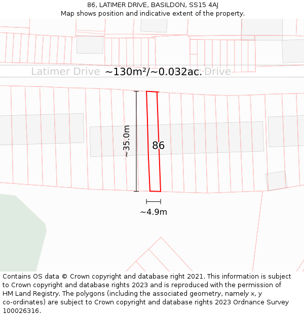 86, LATIMER DRIVE, BASILDON, SS15 4AJ: Plot and title map