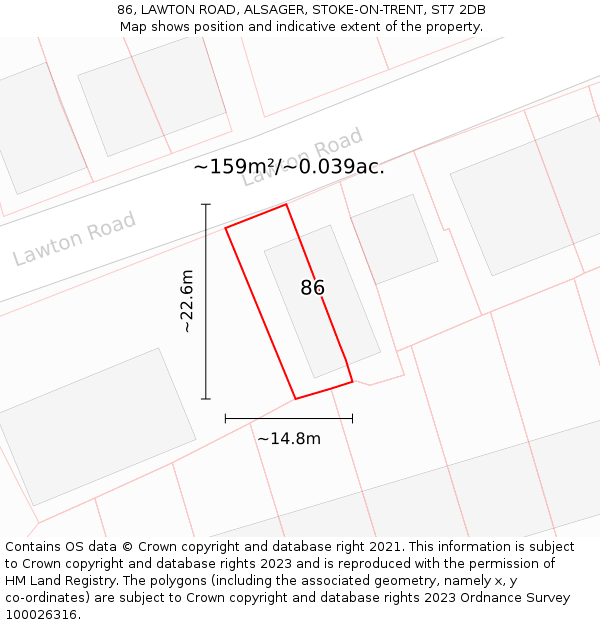 86, LAWTON ROAD, ALSAGER, STOKE-ON-TRENT, ST7 2DB: Plot and title map