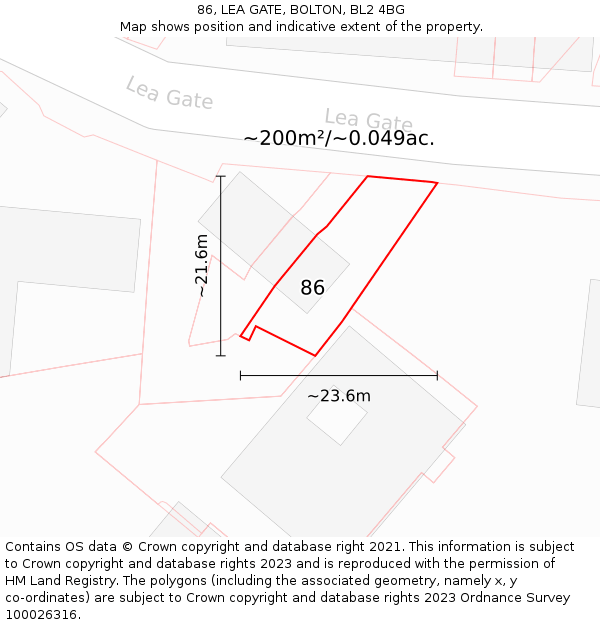86, LEA GATE, BOLTON, BL2 4BG: Plot and title map