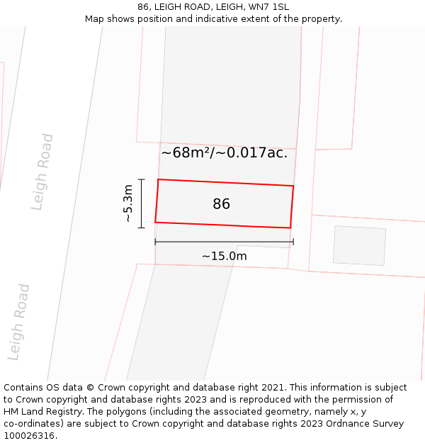 86, LEIGH ROAD, LEIGH, WN7 1SL: Plot and title map
