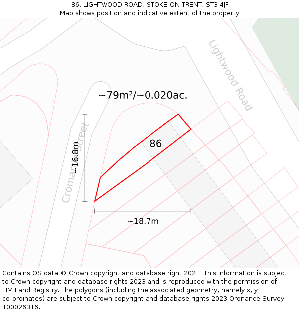 86, LIGHTWOOD ROAD, STOKE-ON-TRENT, ST3 4JF: Plot and title map