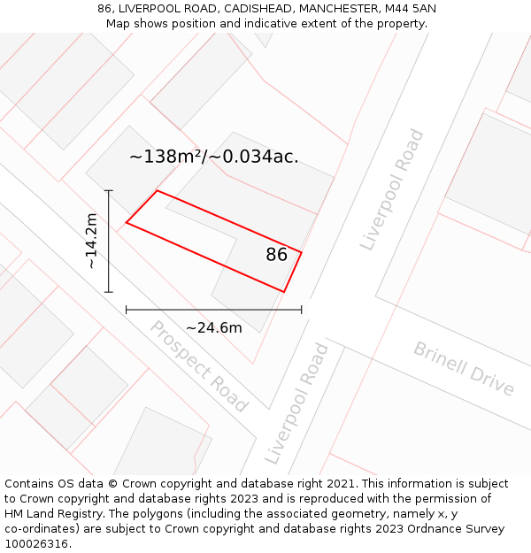 86, LIVERPOOL ROAD, CADISHEAD, MANCHESTER, M44 5AN: Plot and title map