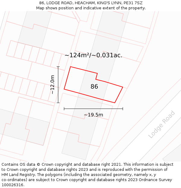 86, LODGE ROAD, HEACHAM, KING'S LYNN, PE31 7SZ: Plot and title map
