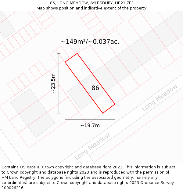 86, LONG MEADOW, AYLESBURY, HP21 7EF: Plot and title map