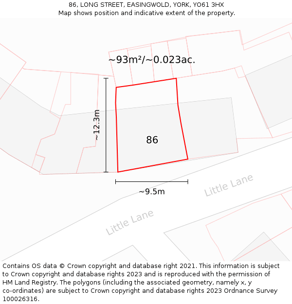 86, LONG STREET, EASINGWOLD, YORK, YO61 3HX: Plot and title map
