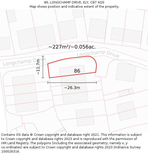 86, LONGCHAMP DRIVE, ELY, CB7 4QS: Plot and title map