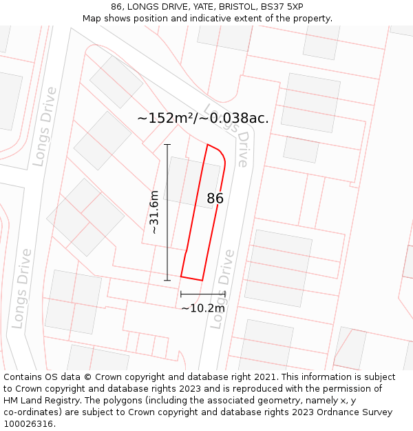 86, LONGS DRIVE, YATE, BRISTOL, BS37 5XP: Plot and title map
