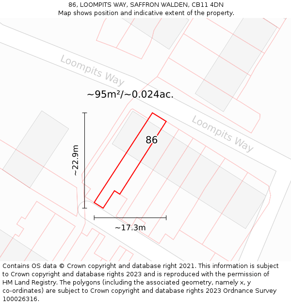 86, LOOMPITS WAY, SAFFRON WALDEN, CB11 4DN: Plot and title map