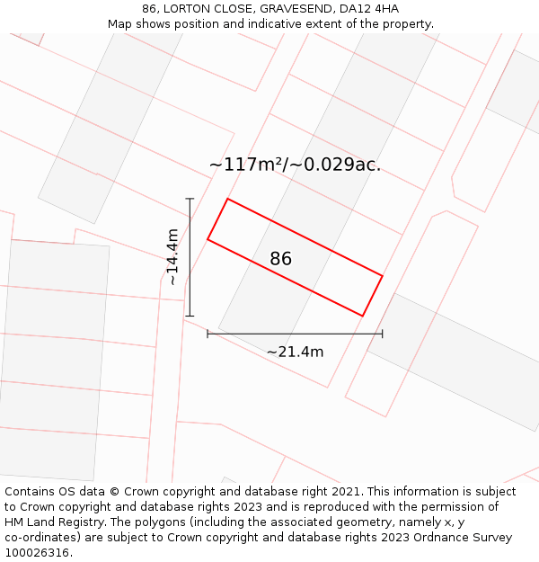 86, LORTON CLOSE, GRAVESEND, DA12 4HA: Plot and title map
