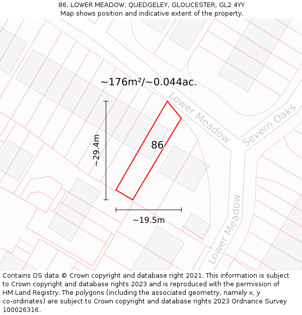 86, LOWER MEADOW, QUEDGELEY, GLOUCESTER, GL2 4YY: Plot and title map