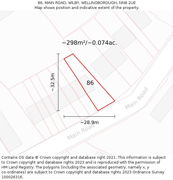 86, MAIN ROAD, WILBY, WELLINGBOROUGH, NN8 2UE: Plot and title map