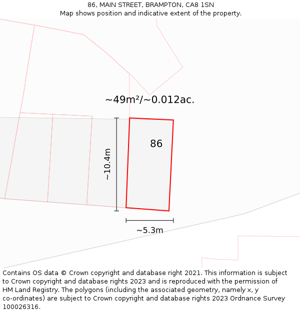 86, MAIN STREET, BRAMPTON, CA8 1SN: Plot and title map