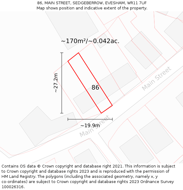 86, MAIN STREET, SEDGEBERROW, EVESHAM, WR11 7UF: Plot and title map