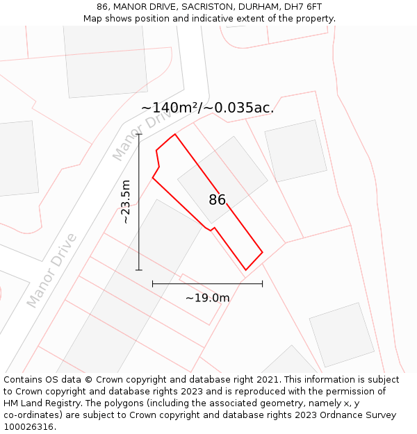 86, MANOR DRIVE, SACRISTON, DURHAM, DH7 6FT: Plot and title map