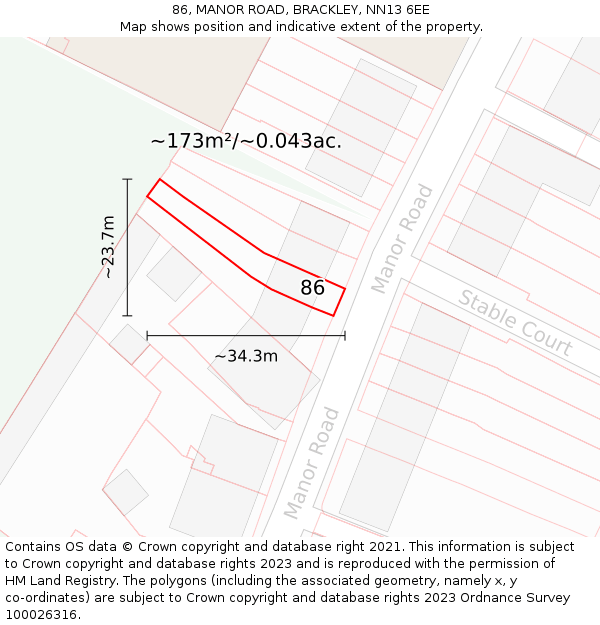 86, MANOR ROAD, BRACKLEY, NN13 6EE: Plot and title map