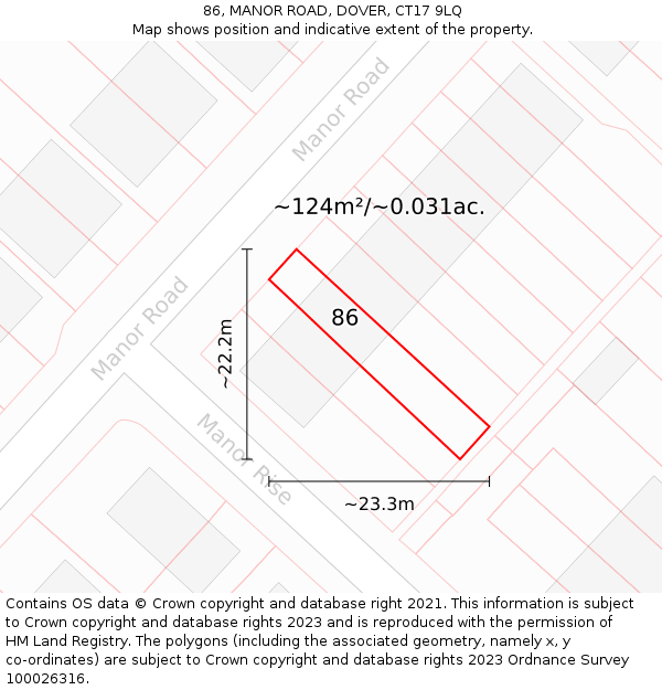 86, MANOR ROAD, DOVER, CT17 9LQ: Plot and title map
