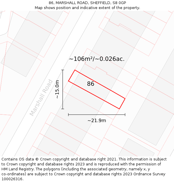86, MARSHALL ROAD, SHEFFIELD, S8 0GP: Plot and title map