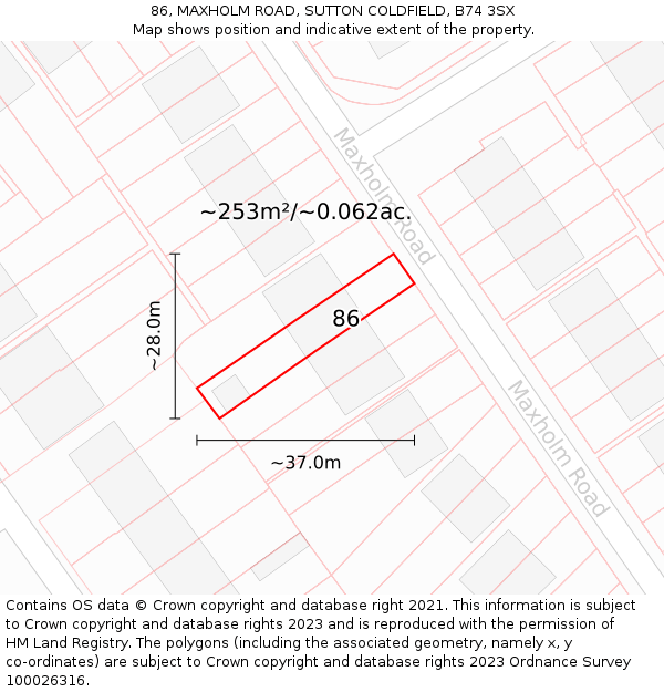 86, MAXHOLM ROAD, SUTTON COLDFIELD, B74 3SX: Plot and title map
