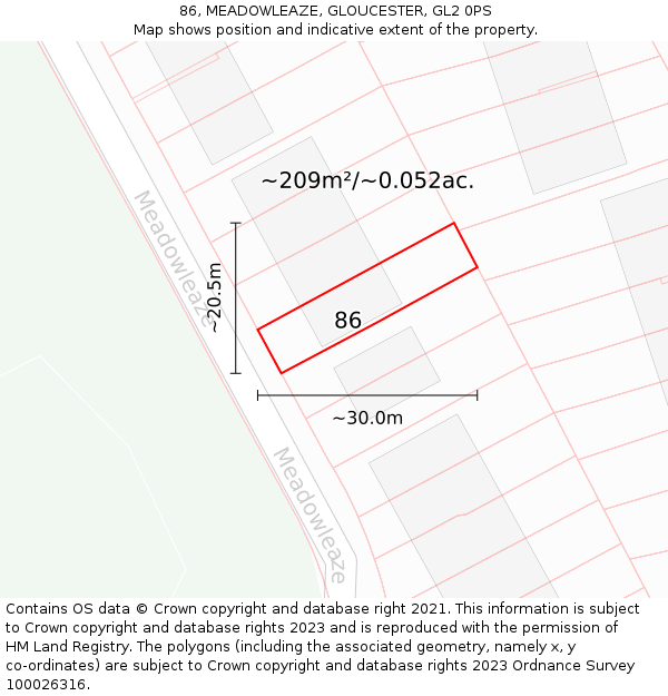 86, MEADOWLEAZE, GLOUCESTER, GL2 0PS: Plot and title map