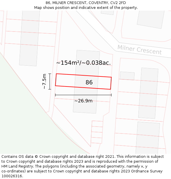 86, MILNER CRESCENT, COVENTRY, CV2 2FD: Plot and title map