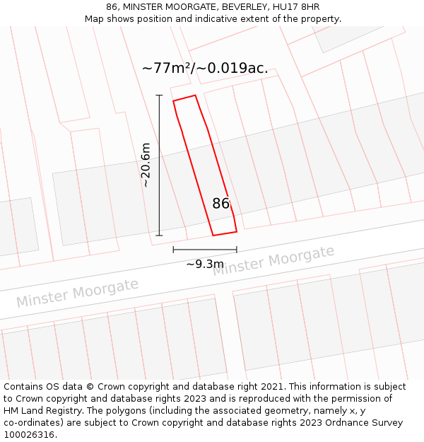 86, MINSTER MOORGATE, BEVERLEY, HU17 8HR: Plot and title map