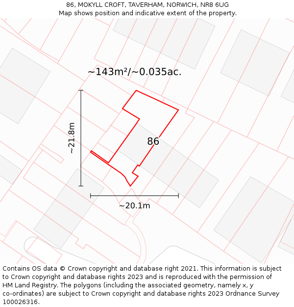 86, MOKYLL CROFT, TAVERHAM, NORWICH, NR8 6UG: Plot and title map
