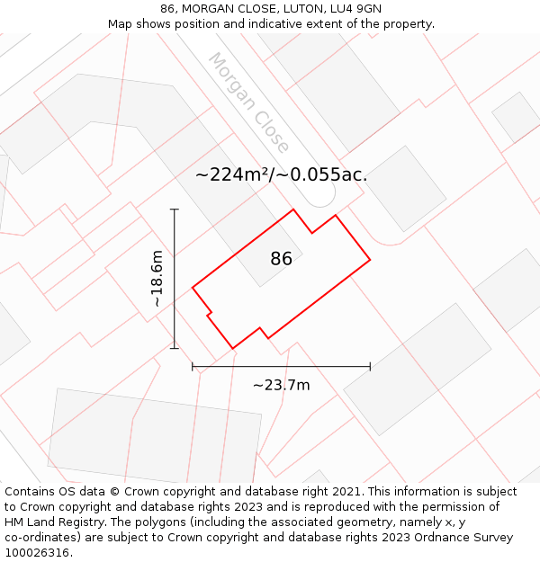 86, MORGAN CLOSE, LUTON, LU4 9GN: Plot and title map