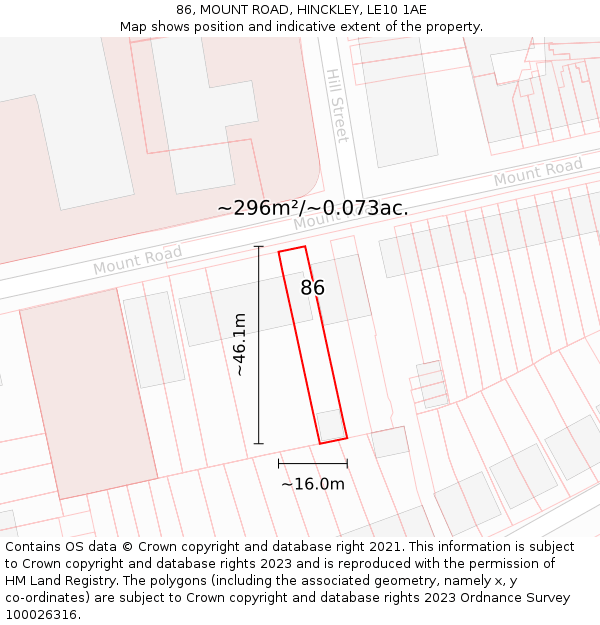 86, MOUNT ROAD, HINCKLEY, LE10 1AE: Plot and title map