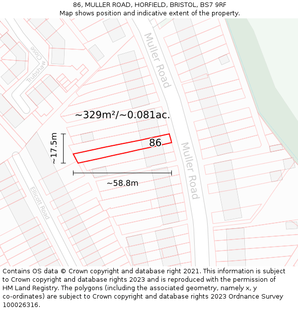 86, MULLER ROAD, HORFIELD, BRISTOL, BS7 9RF: Plot and title map