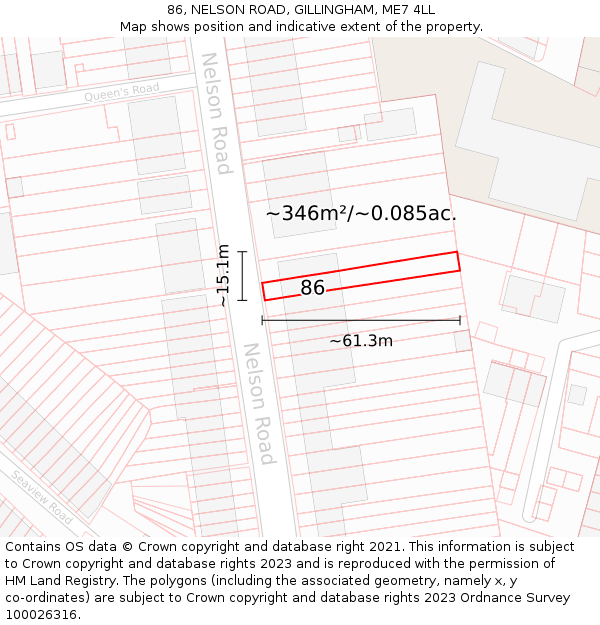 86, NELSON ROAD, GILLINGHAM, ME7 4LL: Plot and title map