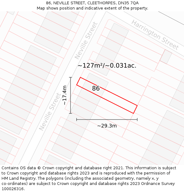 86, NEVILLE STREET, CLEETHORPES, DN35 7QA: Plot and title map
