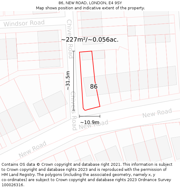 86, NEW ROAD, LONDON, E4 9SY: Plot and title map