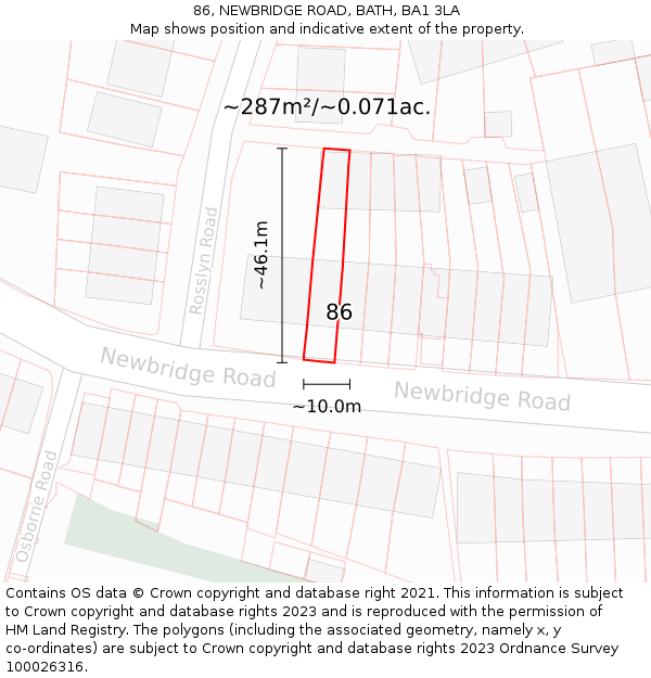 86, NEWBRIDGE ROAD, BATH, BA1 3LA: Plot and title map