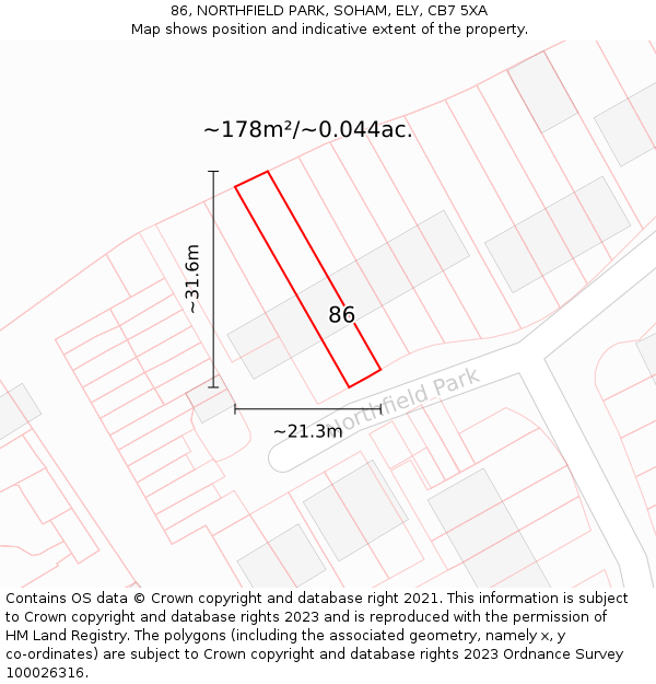 86, NORTHFIELD PARK, SOHAM, ELY, CB7 5XA: Plot and title map