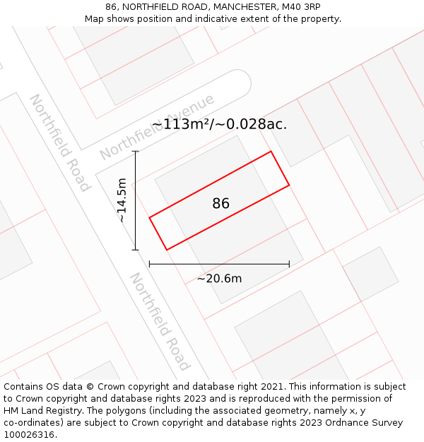 86, NORTHFIELD ROAD, MANCHESTER, M40 3RP: Plot and title map