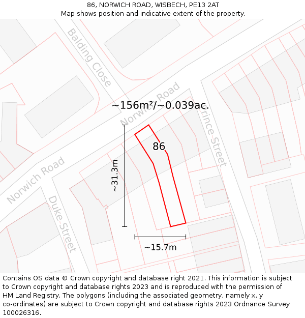 86, NORWICH ROAD, WISBECH, PE13 2AT: Plot and title map