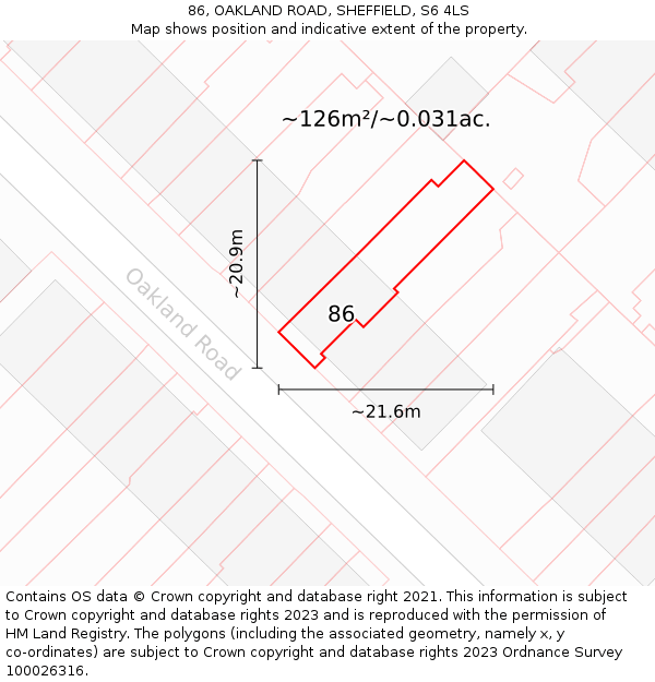 86, OAKLAND ROAD, SHEFFIELD, S6 4LS: Plot and title map
