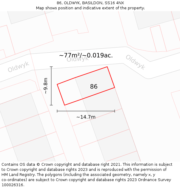 86, OLDWYK, BASILDON, SS16 4NX: Plot and title map