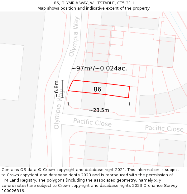86, OLYMPIA WAY, WHITSTABLE, CT5 3FH: Plot and title map
