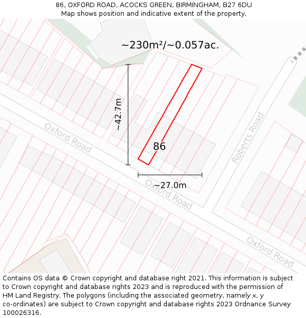 86, OXFORD ROAD, ACOCKS GREEN, BIRMINGHAM, B27 6DU: Plot and title map