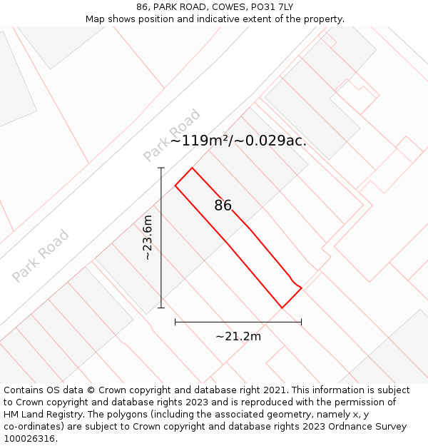 86, PARK ROAD, COWES, PO31 7LY: Plot and title map