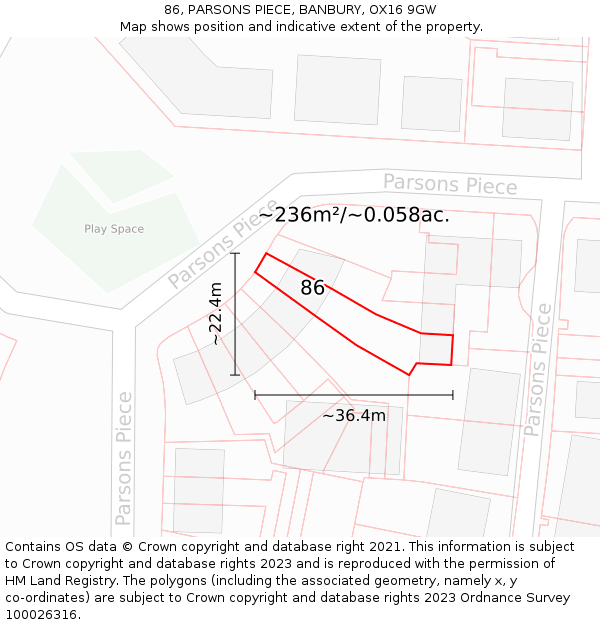 86, PARSONS PIECE, BANBURY, OX16 9GW: Plot and title map