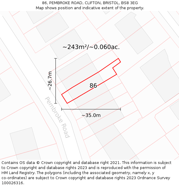 86, PEMBROKE ROAD, CLIFTON, BRISTOL, BS8 3EG: Plot and title map