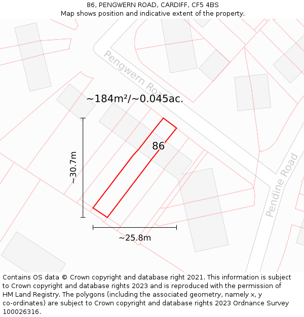 86, PENGWERN ROAD, CARDIFF, CF5 4BS: Plot and title map