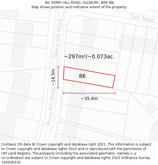 86, PERRY HILL ROAD, OLDBURY, B68 0BJ: Plot and title map