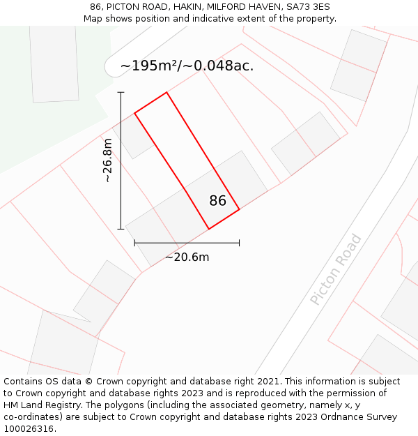 86, PICTON ROAD, HAKIN, MILFORD HAVEN, SA73 3ES: Plot and title map